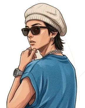 Illustrated man in a beanie and sunglasses from the Fresco Suite teaser